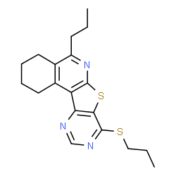ChemSpider 2D Image | 5-Propyl-8-(propylsulfanyl)-1,2,3,4-tetrahydropyrimido[4',5':4,5]thieno[2,3-c]isoquinoline | C19H23N3S2