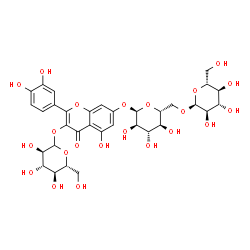 ChemSpider 2D Image | 2-(3,4-Dihydroxyphenyl)-7-{[6-O-(alpha-D-glucopyranosyl)-alpha-D-glucopyranosyl]oxy}-5-hydroxy-4-oxo-4H-chromen-3-yl D-glucopyranoside | C33H40O22