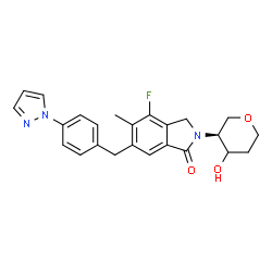 ChemSpider 2D Image | (3xi)-1,5-Anhydro-2,4-dideoxy-2-{4-fluoro-5-methyl-1-oxo-6-[4-(1H-pyrazol-1-yl)benzyl]-1,3-dihydro-2H-isoindol-2-yl}-D-glycero-pentitol | C24H24FN3O3