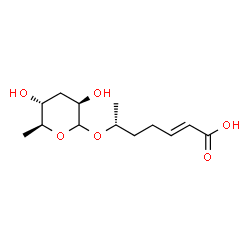 ChemSpider 2D Image | (2E,6R)-6-[(3,6-Dideoxy-L-arabino-hexopyranosyl)oxy]-2-heptenoic acid | C13H22O6