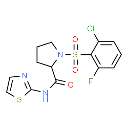 ChemSpider 2D Image | 1-[(2-Chloro-6-fluorophenyl)sulfonyl]-N-1,3-thiazol-2-ylprolinamide | C14H13ClFN3O3S2
