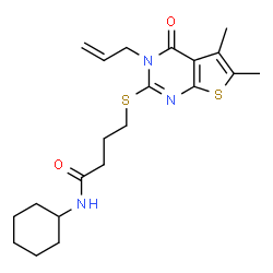 ChemSpider 2D Image | 4-[(3-Allyl-5,6-dimethyl-4-oxo-3,4-dihydrothieno[2,3-d]pyrimidin-2-yl)sulfanyl]-N-cyclohexylbutanamide | C21H29N3O2S2