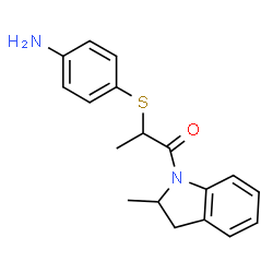 ChemSpider 2D Image | 2-[(4-aminophenyl)sulfanyl]-1-(2-methyl-2,3-dihydroindol-1-yl)propan-1-one | C18H20N2OS