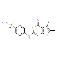 ChemSpider 2D Image | 4-[(5,6-Dimethyl-4-oxo-4H-thieno[2,3-d][1,3]thiazin-2-yl)amino]benzenesulfonamide | C14H13N3O3S3