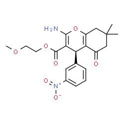ChemSpider 2D Image | 2-Methoxyethyl (4R)-2-amino-7,7-dimethyl-4-(3-nitrophenyl)-5-oxo-5,6,7,8-tetrahydro-4H-chromene-3-carboxylate | C21H24N2O7