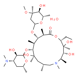ChemSpider 2D Image | (2R,3S,4R,5R,8R,10R,11R,12S,13S,14R)-2-Ethyl-3,4,10-trihydroxy-3,5,6,8,10,12,14-heptamethyl-15-oxo-11-{[3,4,6-trideoxy-3-(dimethylamino)-D-xylo-hexopyranosyl]oxy}-1-oxa-6-azacyclopentadecan-13-yl 2,6-
dideoxy-3-C-methyl-3-O-methyl-L-ribo-hexopyranoside hydrate (1:1) | C38H74N2O13