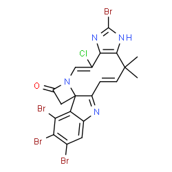 ChemSpider 2D Image | (8E)-3,4,5,12-Tetrabromo-14-chloro-10,10-dimethyl-10,11-dihydroazeto[1',2':1,2]imidazo[4',5':7,8]azecino[3,2-b]indol-1(2H)-one | C20H13Br4ClN4O