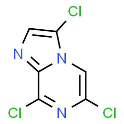 ChemSpider 2D Image | 3,6,8-Trichloroimidazo[1,2-a]pyrazine | C6H2Cl3N3