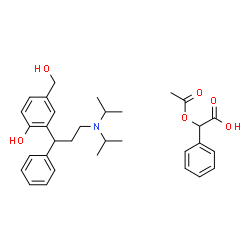 ChemSpider 2D Image | Acetoxy(phenyl)acetic acid - 2-[3-(diisopropylamino)-1-phenylpropyl]-4-(hydroxymethyl)phenol (1:1) | C32H41NO6