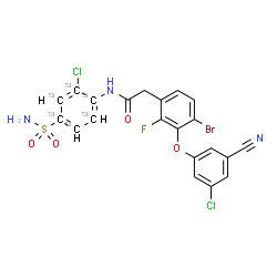 ChemSpider 2D Image | 2-[4-Bromo-3-(3-chloro-5-cyanophenoxy)-2-fluorophenyl]-N-[2-chloro-4-sulfamoyl(~13~C_6_)phenyl]acetamide | C1513C6H13BrCl2FN3O4S