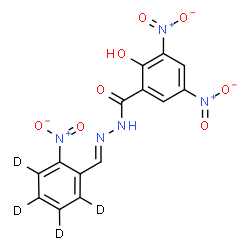 ChemSpider 2D Image | 2-Hydroxy-3,5-dinitro-N'-{(E)-[2-nitro(~2~H_4_)phenyl]methylene}benzohydrazide | C14H5D4N5O8