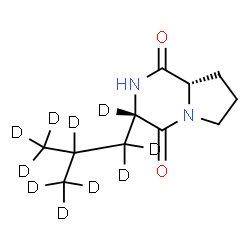 ChemSpider 2D Image | (3S,8aS)-3-[2-(~2~H_3_)Methyl(~2~H_6_)propyl](3-~2~H)hexahydropyrrolo[1,2-a]pyrazine-1,4-dione | C11H8D10N2O2
