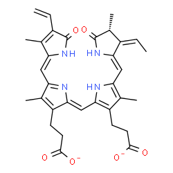 ChemSpider 2D Image | 3-[2-[(Z)-[3-(2-carboxylatoethyl)-4-methyl-5-[(Z)-(3-methyl-5-oxo-4-vinyl-pyrrol-2-ylidene)methyl]pyrrol-2-ylidene]methyl]-5-[(Z)-[(3Z,4R)-3-ethylidene-4-methyl-5-oxo-pyrrolidin-2-ylidene]methyl]-4-methyl-1H-pyrrol-3-yl]propanoate | C33H34N4O6