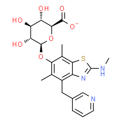 ChemSpider 2D Image | 5,7-Dimethyl-2-(methylamino)-4-(3-pyridinylmethyl)-1,3-benzothiazol-6-yl beta-D-glucopyranosiduronate | C22H24N3O7S
