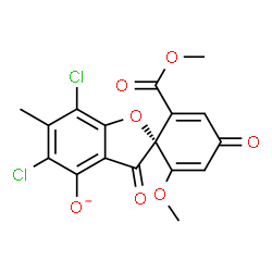 ChemSpider 2D Image | (2R)-5,7-Dichloro-2'-methoxy-6'-(methoxycarbonyl)-6-methyl-3,4'-dioxo-3H-spiro[1-benzofuran-2,1'-cyclohexa[2,5]dien]-4-olate | C17H11Cl2O7