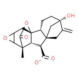 ChemSpider 2D Image | (1R,2R,5S,8S,9S,10R,11R)-5-Hydroxy-11-methyl-6-methylene-17-oxo-13,16-dioxahexacyclo[9.4.2.1~5,8~.0~1,10~.0~2,8~.0~12,14~]octadecane-9-carboxylate | C19H21O6
