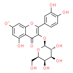 ChemSpider 2D Image | 2-(3,4-Dihydroxyphenyl)-3-(beta-D-galactopyranosyloxy)-5-hydroxy-4-oxo-4H-chromen-7-olate | C21H19O12