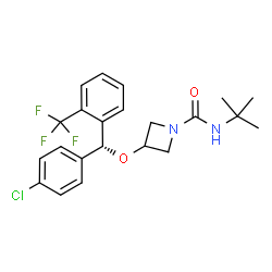 ChemSpider 2D Image | 3-{(R)-(4-Chlorophenyl)[2-(trifluoromethyl)phenyl]methoxy}-N-(2-methyl-2-propanyl)-1-azetidinecarboxamide | C22H24ClF3N2O2
