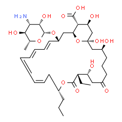 ChemSpider 2D Image | (1R,3S,9R,10S,13R,15Z,19E,21E,23R,25S,26R,27S)-23-[(3-Amino-3,6-dideoxy-beta-D-mannopyranosyl)oxy]-10-ethyl-1,3,9,27-tetrahydroxy-7,11-dioxo-13-propyl-12,29-dioxabicyclo[23.3.1]nonacosa-15,17,19,21-te
traene-26-carboxylic acid | C39H61NO14