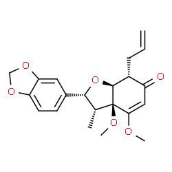 ChemSpider 2D Image | (2R,3R,3aS,7S,7aS)-7-Allyl-2-(1,3-benzodioxol-5-yl)-3a,4-dimethoxy-3-methyl-3,3a,7,7a-tetrahydro-1-benzofuran-6(2H)-one | C21H24O6