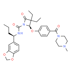 ChemSpider 2D Image | (2R)-N-[(1R)-1-(1,3-Benzodioxol-5-yl)butyl]-3,3-diethyl-2-{4-[(4-methyl-1-piperazinyl)carbonyl]phenoxy}-4-oxo-1-azetidinecarboxamide | C31H40N4O6