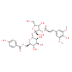 ChemSpider 2D Image | 3-O-[(2E)-3-(4-Hydroxy-3,5-dimethoxyphenyl)-2-propenoyl]-beta-D-tagatofuranosyl 6-O-(4-hydroxybenzoyl)-alpha-D-mannopyranoside | C30H36O17