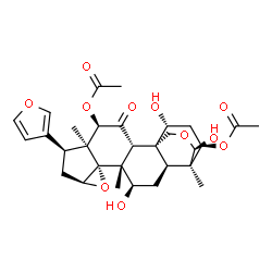 ChemSpider 2D Image | (1S,2R,4R,5S,6S,8S,10S,11R,12R,14S,15R,16R,19R,21R)-6-(3-Furyl)-12,16,19-trihydroxy-5,11,15-trimethyl-3-oxo-9,17-dioxahexacyclo[13.3.3.0~1,14~.0~2,11~.0~5,10~.0~8,10~]henicosane-4,21-diyl diacetate | C30H38O11