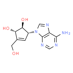ChemSpider 2D Image | (1S,2S,5R)-5-(6-Amino-9H-purin-9-yl)-3-(hydroxymethyl)-3-cyclopentene-1,2-diol | C11H13N5O3