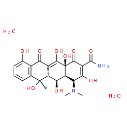 ChemSpider 2D Image | (4aS,5S,5aR,6R,12aS)-4-(Dimethylamino)-3,5,6,10,12,12a-hexahydroxy-6-methyl-1,11-dioxo-1,4,4a,5,5a,6,11,12a-octahydro-2-tetracenecarboxamide dihydrate | C22H28N2O11