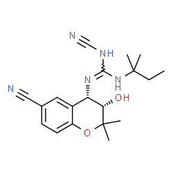 ChemSpider 2D Image | 1-Cyano-2-[(3S,4S)-6-cyano-3-hydroxy-2,2-dimethyl-3,4-dihydro-2H-chromen-4-yl]-3-(2-methyl-2-butanyl)guanidine | C19H25N5O2