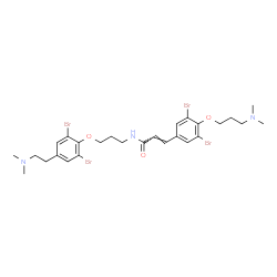 ChemSpider 2D Image | (2E)-N-(3-{2,6-Dibromo-4-[2-(dimethylamino)ethyl]phenoxy}propyl)-3-{3,5-dibromo-4-[3-(dimethylamino)propoxy]phenyl}acrylamide | C27H35Br4N3O3