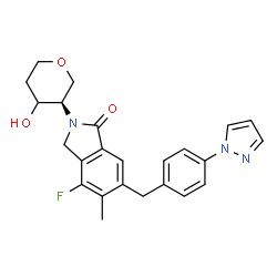 ChemSpider 2D Image | (3xi)-1,5-Anhydro-2,4-dideoxy-4-{4-fluoro-5-methyl-1-oxo-6-[4-(1H-pyrazol-1-yl)benzyl]-1,3-dihydro-2H-isoindol-2-yl}-D-glycero-pentitol | C24H24FN3O3