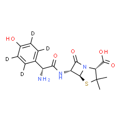ChemSpider 2D Image | (2R,5S,6R)-6-({(2R)-2-Amino-2-[4-hydroxy(~2~H_4_)phenyl]acetyl}amino)-3,3-dimethyl-7-oxo-4-thia-1-azabicyclo[3.2.0]heptane-2-carboxylic acid | C16H15D4N3O5S