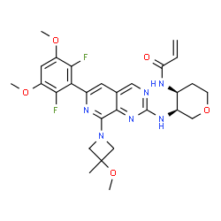 ChemSpider 2D Image | N-[(3S,4S)-3-{[6-(2,6-Difluoro-3,5-dimethoxyphenyl)-8-(3-methoxy-3-methyl-1-azetidinyl)pyrido[3,4-d]pyrimidin-2-yl]amino}tetrahydro-2H-pyran-4-yl]acrylamide | C28H32F2N6O5