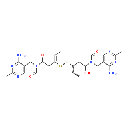 ChemSpider 2D Image | N-[(4-Amino-2-methyl-5-pyrimidinyl)methyl]-N-[(3E)-3-{[(2Z)-5-{[(4-amino-2-methyl-5-pyrimidinyl)methyl](formyl)amino}-5-hydroxy-2-penten-3-yl]disulfanyl}-1-hydroxy-3-penten-1-yl]formamide | C24H34N8O4S2