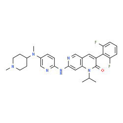 ChemSpider 2D Image | 3-(2,6-Difluorophenyl)-1-isopropyl-7-({5-[methyl(1-methyl-4-piperidinyl)amino]-2-pyridinyl}amino)-1,6-naphthyridin-2(1H)-one | C29H32F2N6O