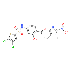 ChemSpider 2D Image | (1-Methyl-2-nitro-1H-imidazol-5-yl)methyl 4-{[(4,5-dichloro-2-thienyl)sulfonyl]amino}-2-hydroxybenzoate | C16H12Cl2N4O7S2