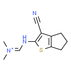 ChemSpider 2D Image | [(3-Cyano-5,6-dihydro-4H-cyclopenta[b]thiophen-2-yl)amino]-N,N-dimethylmethaniminium | C11H14N3S