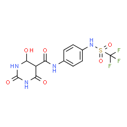 ChemSpider 2D Image | 4-Hydroxy-2,6-dioxo-N-(4-{[(trifluoromethyl)sulfonyl]amino}phenyl)hexahydro-5-pyrimidinecarboxamide | C12H11F3N4O6S