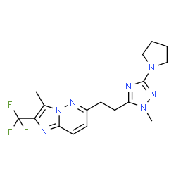 ChemSpider 2D Image | 3-Methyl-6-{2-[1-methyl-3-(1-pyrrolidinyl)-1H-1,2,4-triazol-5-yl]ethyl}-2-(trifluoromethyl)imidazo[1,2-b]pyridazine | C17H20F3N7