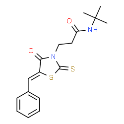 ChemSpider 2D Image | 3-[(5Z)-5-benzylidene-4-oxo-2-thioxo-1,3-thiazolidin-3-yl]-N-tert-butylpropanamide | C17H20N2O2S2