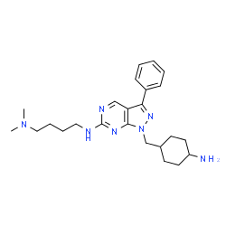 ChemSpider 2D Image | N'-{1-[(4-Aminocyclohexyl)methyl]-3-phenyl-1H-pyrazolo[3,4-d]pyrimidin-6-yl}-N,N-dimethyl-1,4-butanediamine | C24H35N7