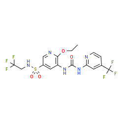 ChemSpider 2D Image | 6-Ethoxy-N-(2,2,2-trifluoroethyl)-5-({[4-(trifluoromethyl)-2-pyridinyl]carbamoyl}amino)-3-pyridinesulfonamide | C16H15F6N5O4S