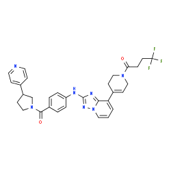 ChemSpider 2D Image | 4,4,4-Trifluoro-1-[4-{2-[(4-{[3-(4-pyridinyl)-1-pyrrolidinyl]carbonyl}phenyl)amino][1,2,4]triazolo[1,5-a]pyridin-8-yl}-3,6-dihydro-1(2H)-pyridinyl]-1-butanone | C31H30F3N7O2