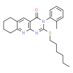 ChemSpider 2D Image | 2-(Hexylsulfanyl)-3-(2-methylphenyl)-6,7,8,9-tetrahydropyrimido[4,5-b]quinolin-4(3H)-one | C24H29N3OS