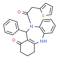 ChemSpider 2D Image | 11-Phenyl-10-(2-thienylacetyl)-2,3,4,5,10,11-hexahydro-1H-dibenzo[b,e][1,4]diazepin-1-one | C25H22N2O2S