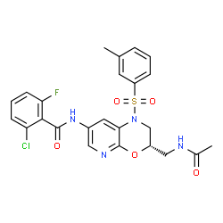 ChemSpider 2D Image | N-{(3S)-3-(Acetamidomethyl)-1-[(3-methylphenyl)sulfonyl]-2,3-dihydro-1H-pyrido[2,3-b][1,4]oxazin-7-yl}-2-chloro-6-fluorobenzamide | C24H22ClFN4O5S