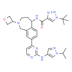 ChemSpider 2D Image | N-[(5S)-8-{2-[(1-Isopropyl-1H-pyrazol-4-yl)amino]-4-pyrimidinyl}-2-(3-oxetanyl)-2,3,4,5-tetrahydro-1H-2-benzazepin-5-yl]-1-(2-methyl-2-propanyl)-1H-1,2,3-triazole-4-carboxamide | C30H38N10O2