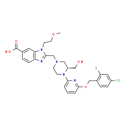 ChemSpider 2D Image | 2-{[(3R)-4-{6-[(4-Chloro-2-fluorobenzyl)oxy]-2-pyridinyl}-3-(hydroxymethyl)-1-piperazinyl]methyl}-1-(2-methoxyethyl)-1H-benzimidazole-6-carboxylic acid | C29H31ClFN5O5