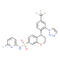 ChemSpider 2D Image | (4S)-N-(6-Fluoro-2-pyridinyl)-4-[2-(1H-1,2,3-triazol-1-yl)-4-(trifluoromethyl)phenyl]-7-chromanesulfonamide | C23H17F4N5O3S